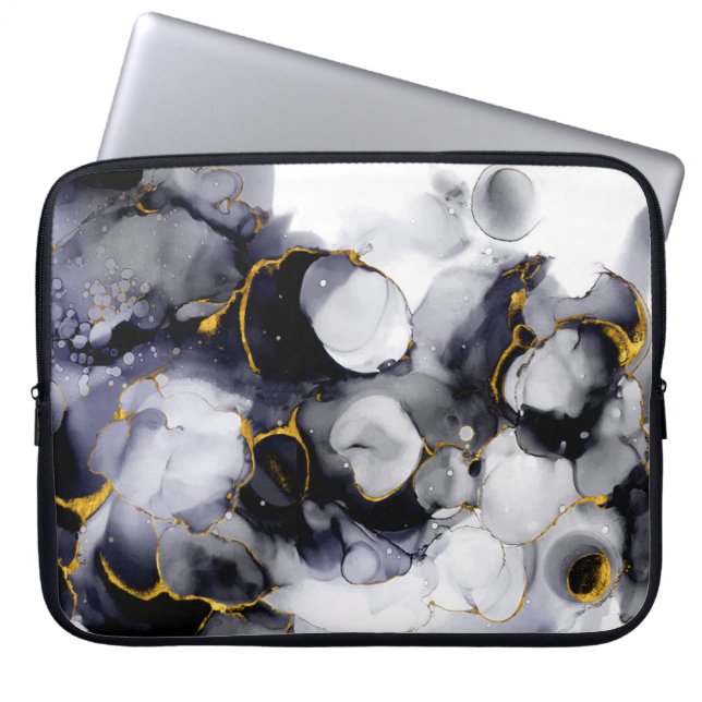 Modern svart-Guld-marble-bakgrund Laptop sleeve (Framsidan)