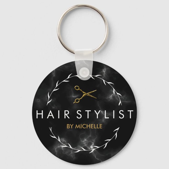 Modern svart Guld Marble Hairstylist Nyckelring (Framsida)