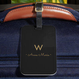 Modern svart Guld-minimalistisk monogram Bagagebricka