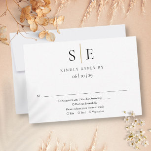 Modern Svart Guld Minimalistisk Monogram Bröllop R OSA Kort