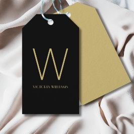 Modern svart guld-minimalistisk monogram namn presentetikett