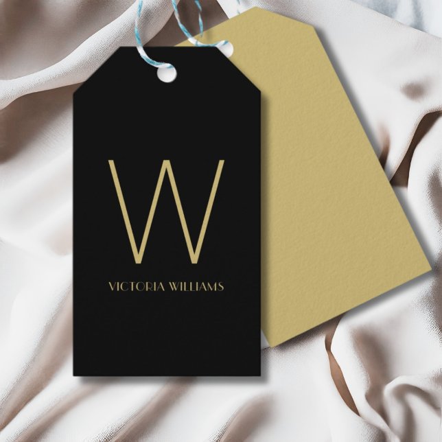 Modern svart guld-minimalistisk monogram namn presentetikett (Skapare uppladdad)