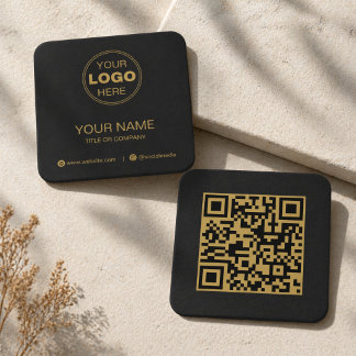 Modern Svart Guld Minimalistisk QR-kod Fyrkantigt Visitkort