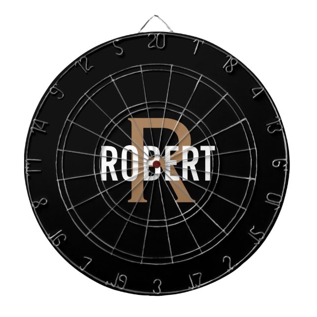 Modern svart guld monogram namn darttavla (Framsidan)