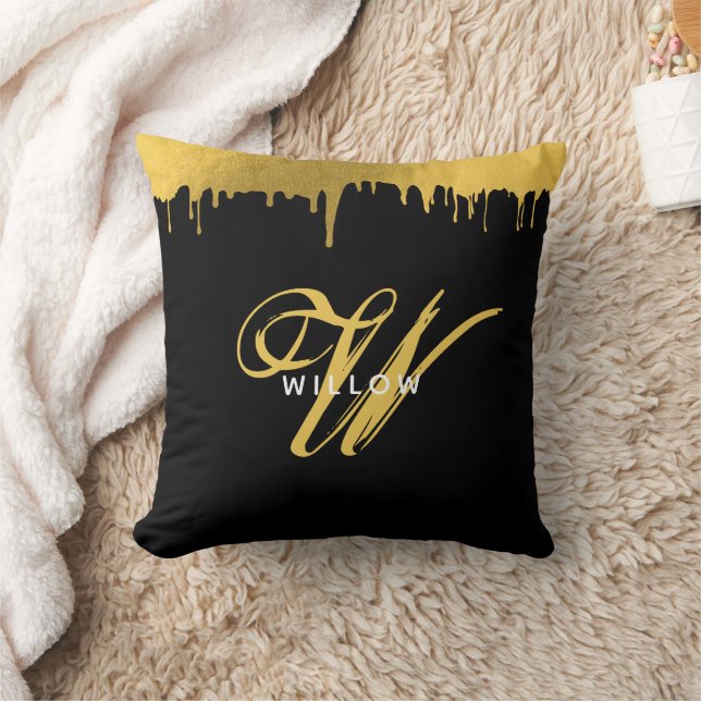 Modern svart & Guld Monogram-Vintage Kudde (Filt)