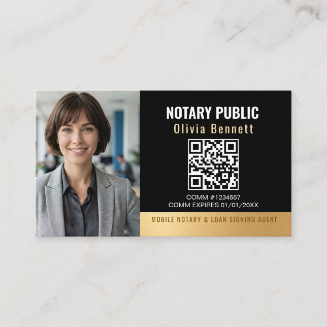 Modern svart guld Notarius QR-kod  Visitkort (Framsida)
