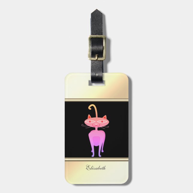 Modern Svart,Guld,Pittsam Katt-Personlig Bagagebricka (Vertikal Framsida)