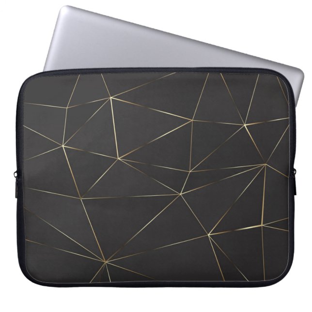 Modern svart-Guld-polygonformer Struktur Laptop Fodral (Framsidan)