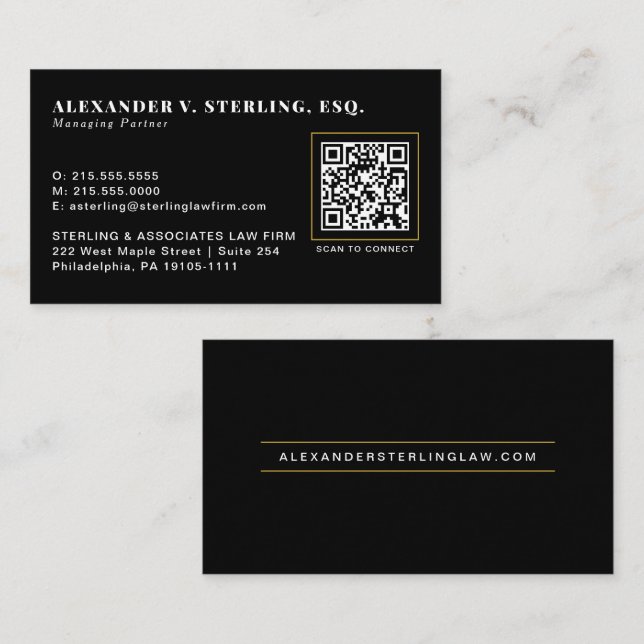 Modern Svart Guld QR-kod Lyx Professionell Visitkort (Fram/baksida)