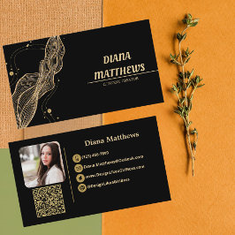 Modern svart Guld,QR-Professionell - foto Visitkort