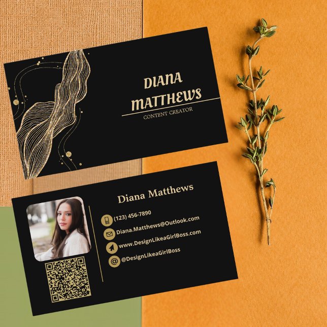 Modern svart Guld,QR-Professionell - foto Visitkort (Skapare uppladdad)