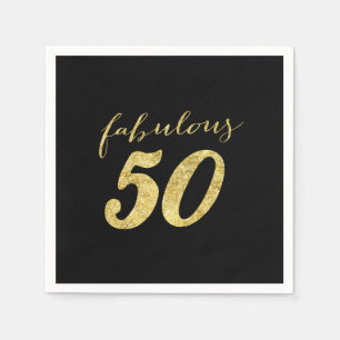 Modern svart & guld- sagolik födelsedag 50 pappersservett