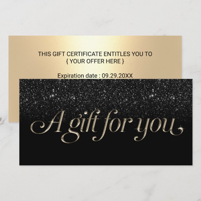 Modern Svart & Guld Salon Spa Gift-certifikat (Fram/baksida)