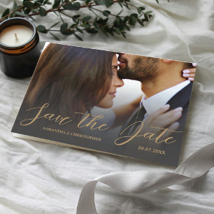 Modern Svart & Guld Save the Date Bröllop Vykort
