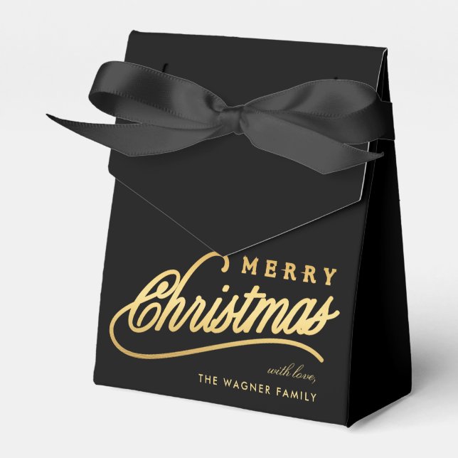 Modern Svart & Guld Script God Jul Presentaskar (Framsidan Sidan)