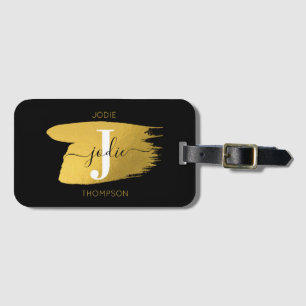 Modern svart & Guld-skript, Monogram - initialt Bagagebricka