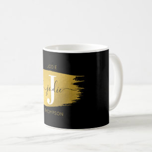 Modern svart & Guld-skript, Monogram - initialt Kaffemugg