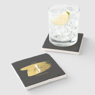 Modern svart & Guld-skript, Monogram - initialt Stenunderlägg