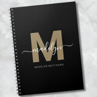 Modern svart guld skript namn initial monogram