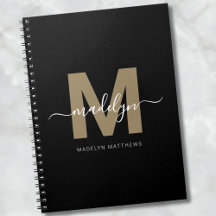 Modern svart guld skript namn initial monogram