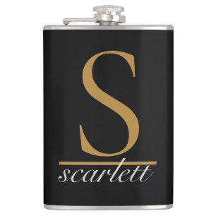 Modern svart guld Stilig Monogram Girly skrift Fickplunta