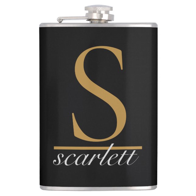 Modern svart guld Stilig Monogram Girly skrift Fickplunta (Framsidan)