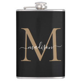 Modern svart guld Stilig Monogram Girly skrift Fickplunta