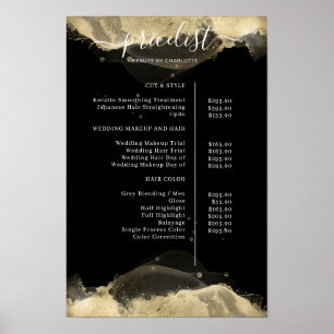 Modern Svart Guld Watercolor Prislista Poster