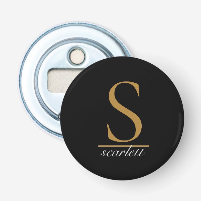 Modern svart guldmonogram elegant feminint manus flasköppnare (Framsidan)