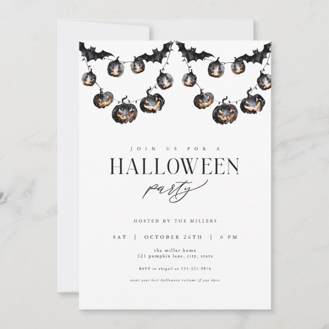Modern svart Halloween-festinvitation Inbjudningar (Framsida)