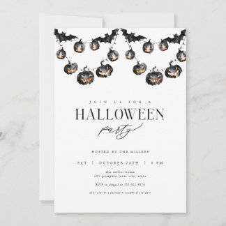 Modern svart Halloween-festinvitation Inbjudningar