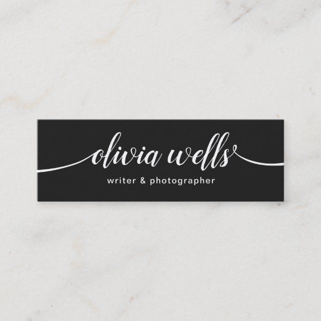 Modern svart handskriven skriptkalligrafi mini visitkort (Framsida)