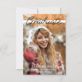 Modern svart, handskrivet skript, foto Studenten Inbjudningar