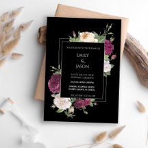 Modern svart inbjudan med burgundi Peonies