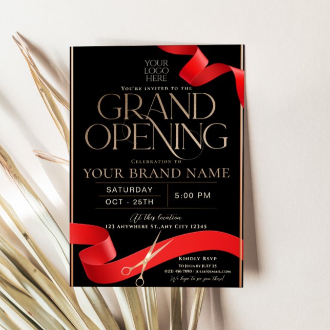 Modern svart invitationskort för högtidlig öppning inbjudningar (Modern Black Grand Opening Invitation Card )