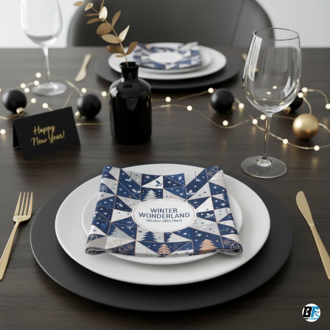 Modern Svart Jul P Geometriskt Mönster Guld Pappersservett (Party Napkin)