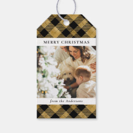 Modern svart julfamiljfoto i Guld Play Presentetikett