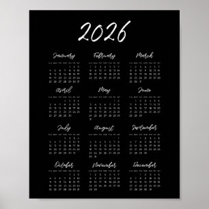 Modern svart kalender 2025 poster