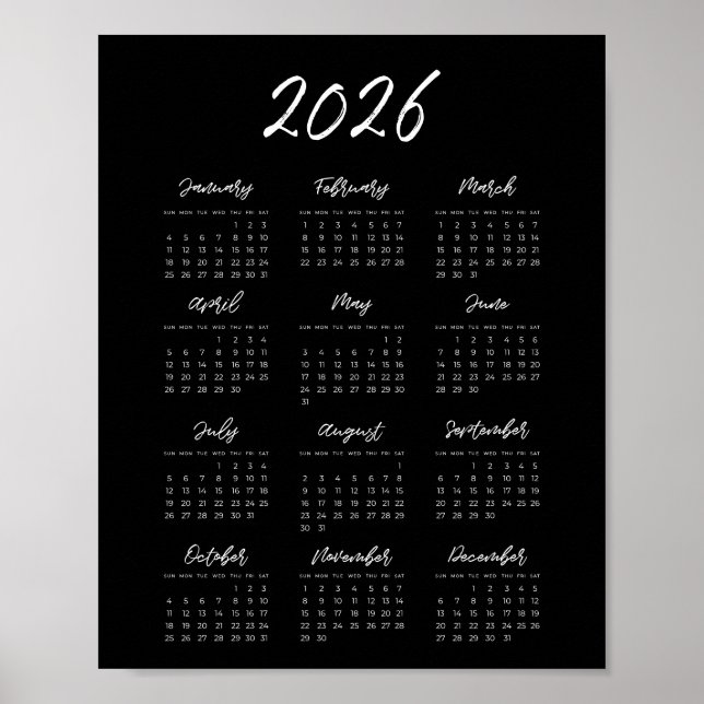 Modern svart kalender 2025 poster (Framsidan)
