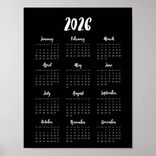 Modern svart kalender för 2025 poster