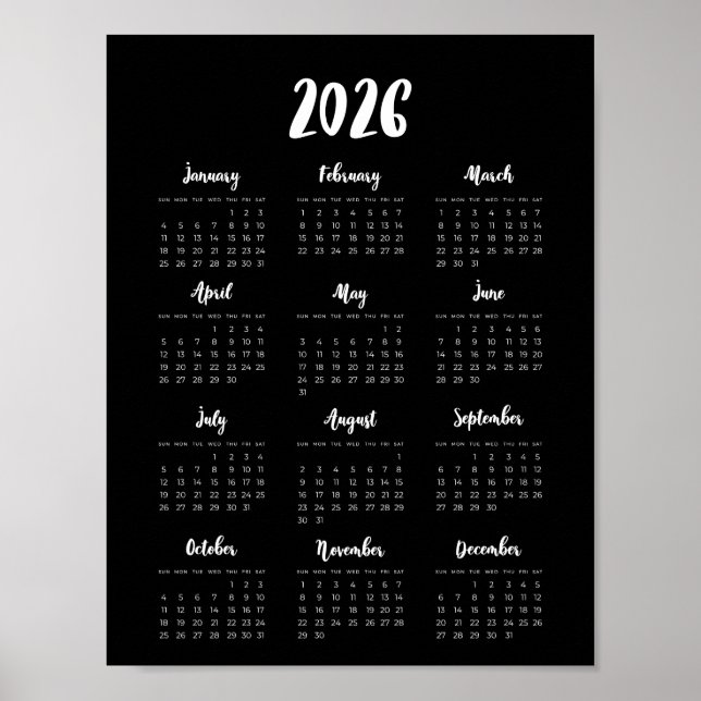 Modern svart kalender för 2025 poster (Framsidan)