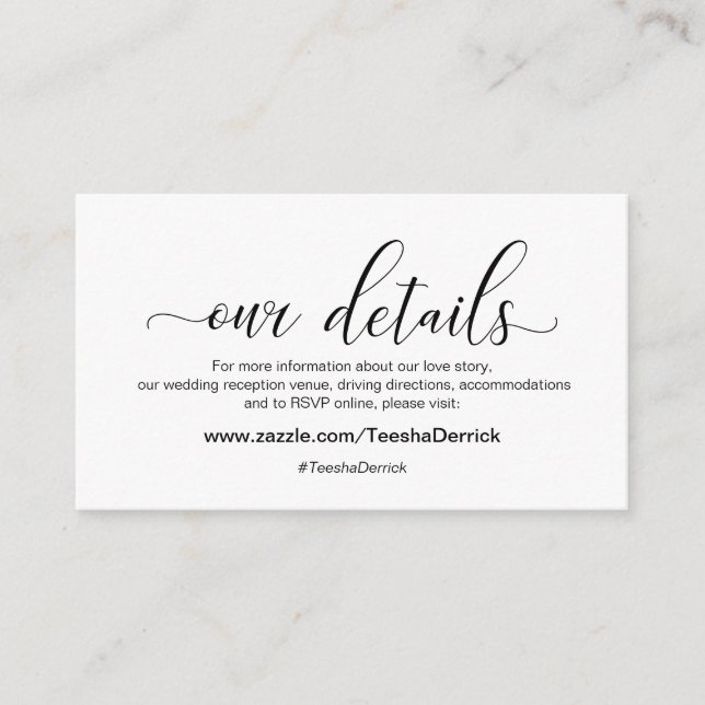 Modern svart kalligrafi, Bröllop vår information Tilläggskort (Framsida)