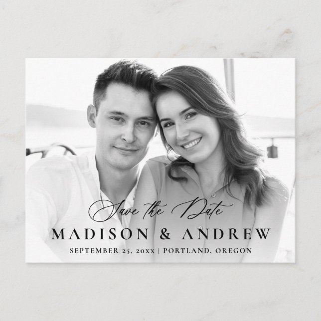 Modern svart kalligrafi foto Spara datum Meddelande Vykort (Framsida)