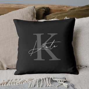 Modern svart kalligrafi-monogram kudde