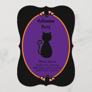 Modern svart katt & fladdermöss Halloween-inbjudan Inbjudningar