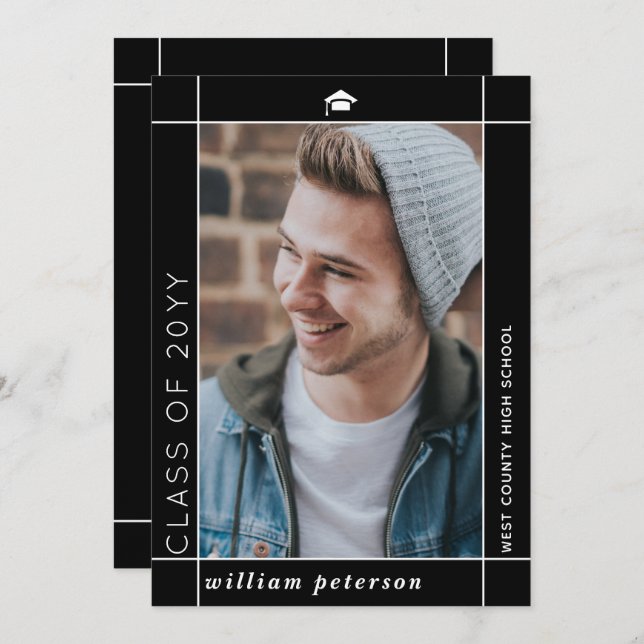 Modern svart klass av 2025 studenten-foto meddelande (Fram/baksida)