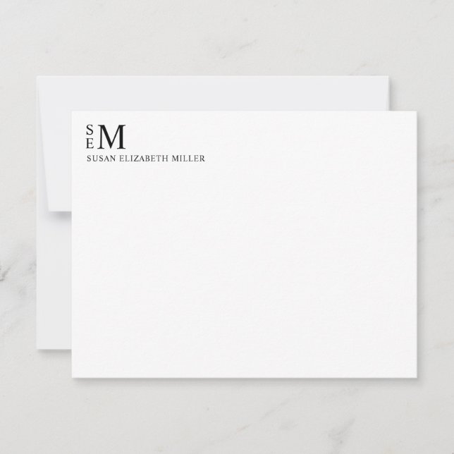 Modern svart, klassiskt monogram-papper anteckningskort (Framsida)