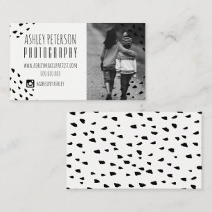 Modern svart konfettipolka dotsfotografi 2 visitkort