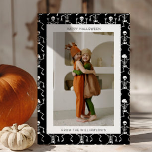 Modern Svart Kuslig Skelett Halloween Foto Julkort