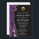 Modern svart lila och guld Bar Mitzvah Inbjudningar<br><div class="desc">Dessa moderna,  färska svarta lila och guld vattenfärg falska glittrande agat med en guld david stjärna magen david bar mitzvah-inbjudningar är perfekta för att fira när din son blir kallad till Toran. Moshiach nu!</div>
